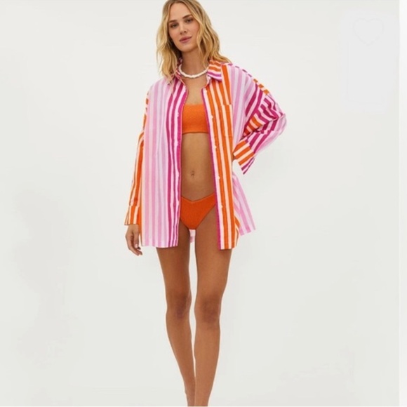 Beach Riot Other - Beach riot Womens Alexa long sleeve button down cover up in sunset stripe S/M